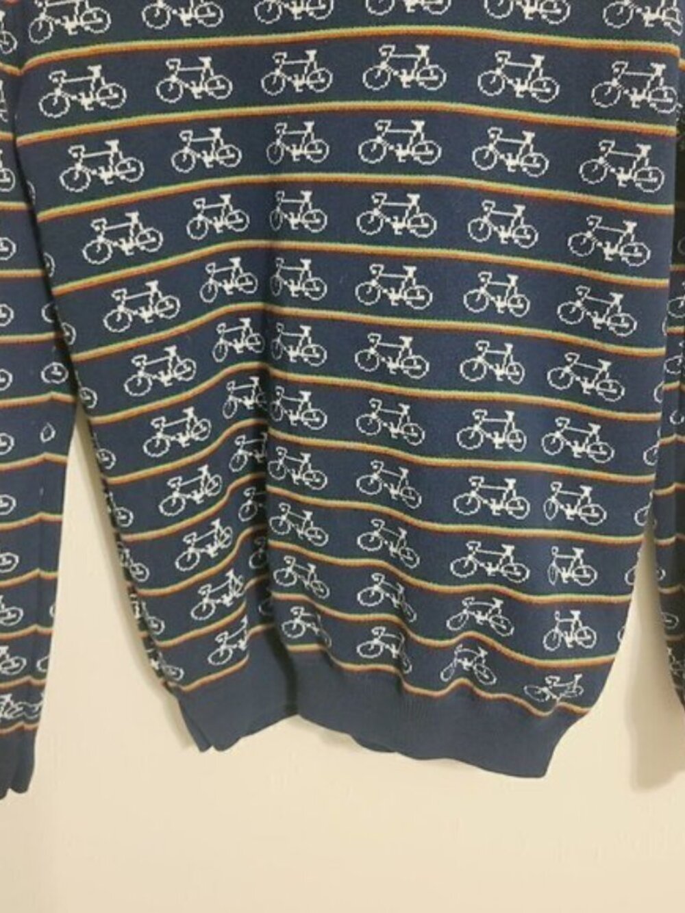 Forever 21 Men | Navy Bicycle Print & Striped Crewneck Sweater (Size Medium) - Picture 11 of 12